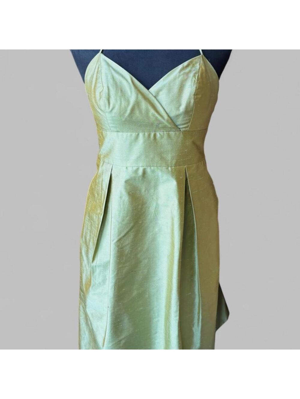 Vintage Silk Jenny Yoo light green halter dress with pleated skirt, size 0